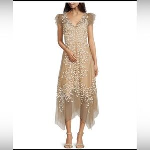 Alex Marie Kate V-Neck Short Flutter Sleeve Embroidered Lace Midi Dress